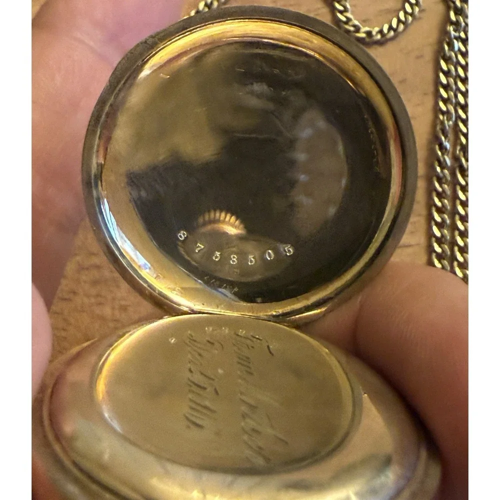 Antique 1916 Elgin Pocket Watch Gold Filled W/ Necklace Inscribed Needs Battery